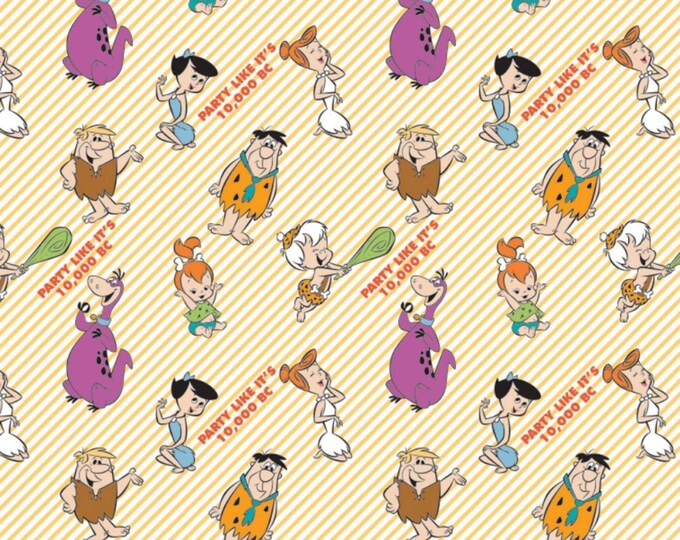 Camelot Fabrics The Flintstones 2 Party On Stripes Premium Quality 100% Cotton Fabric (CA865KK)