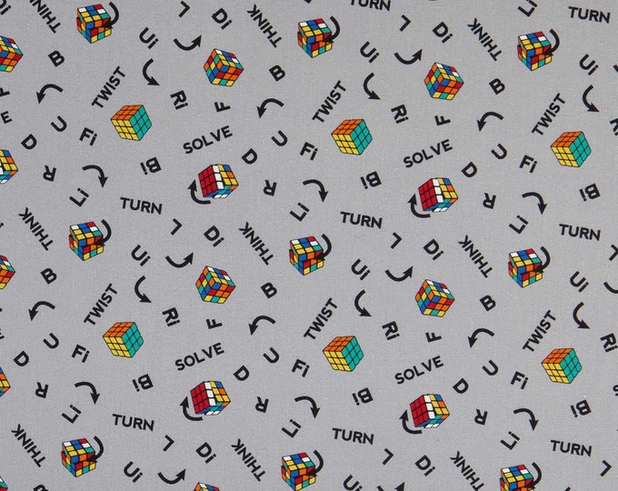 Camelot Fabrics I Love Rubik's Collection Twist & Turn Grey Premium Quality 100% Cotton Fabric (CA142KK)