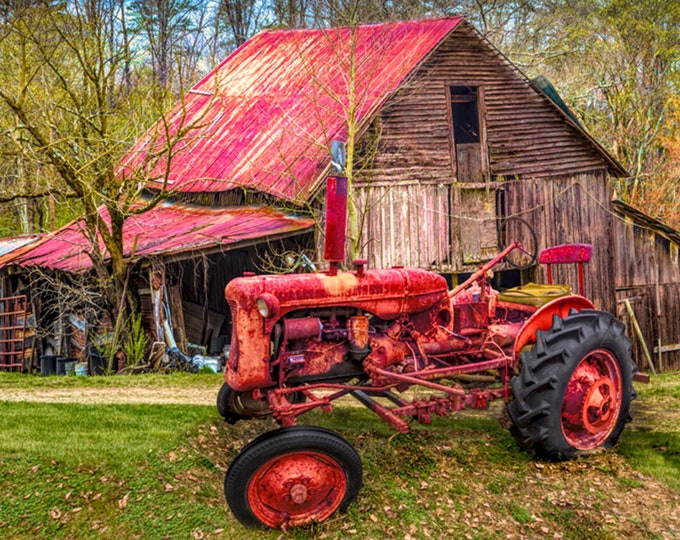 David Textiles Vintage at The Farm 35" Panel Tractor Multicolor Premium Quality 100% Cotton Fabric by The Panel. (DA14XX)