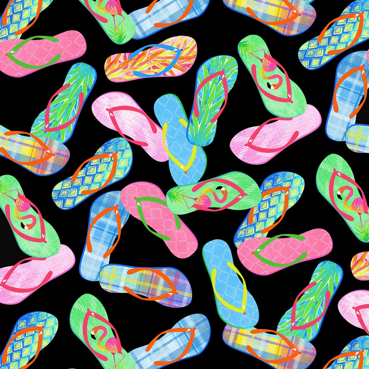 Timeless Treasures Patterned Flip Flops Black Premium Quality - Etsy