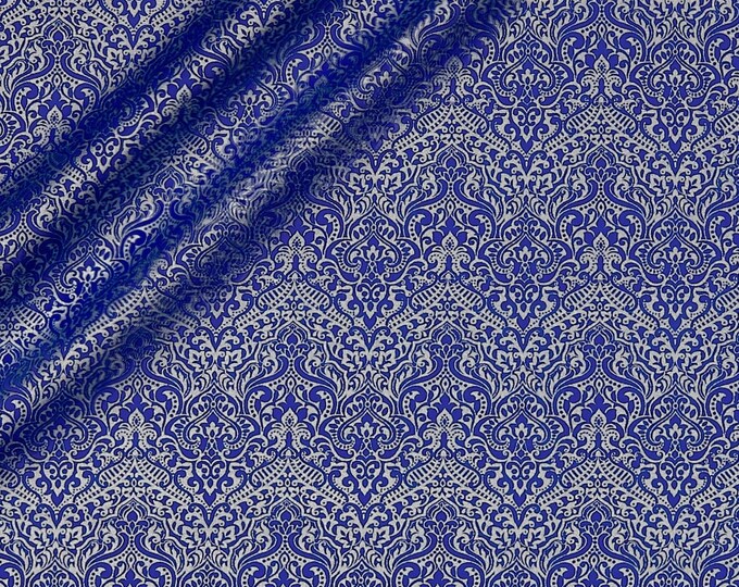 Quilting Treasures Luminous Lace Chevron Brocade Blender Metallic Royal (NOT ACTUAL LACE) Premium Quality 100% Cotton Fabric (QT1237KK)