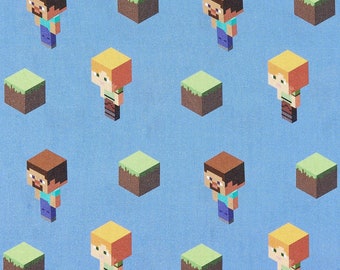 Springs Creative Mojang Minecraft Alex And Steve Toss Blue Premium Quality 100% Cotton Fabric (SC1546KK)