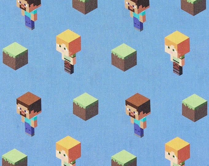 Springs Creative Mojang Minecraft Alex And Steve Toss Blue Premium Quality 100% Cotton Fabric (SC1546KK)
