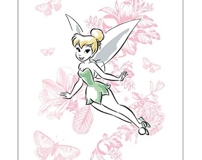 Disney Tinkerbell Floral 35" Panel White Camelot 100% Cotton fabric by the panel  (CA805)