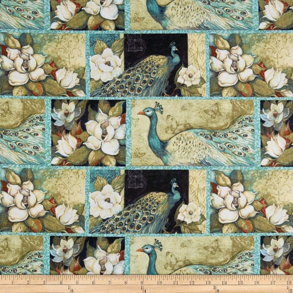 Springs Creative Susan Winget Iridescent Peacock Patch Quilt Fabric, Multicolor Premium Quality 100% Cotton Fabric (SC1504)