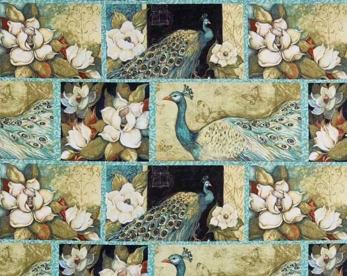Springs Creative Susan Winget Iridescent Peacock Patch Quilt Fabric, Multicolor Premium Quality 100% Cotton Fabric (SC1504)