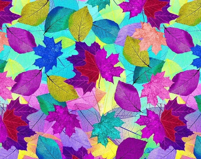 Timeless Treasures Neon Nature Bright Painted Leaves Premium Quality 100% Cotton Fabric (TT773CC)