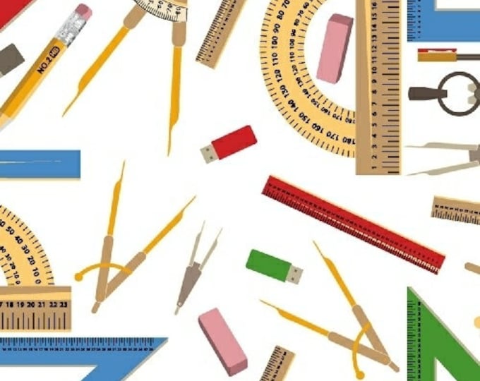Windham Fabrics Educator Ruler & Protractor White Premium Quality 100% Cotton Fabric (M194)