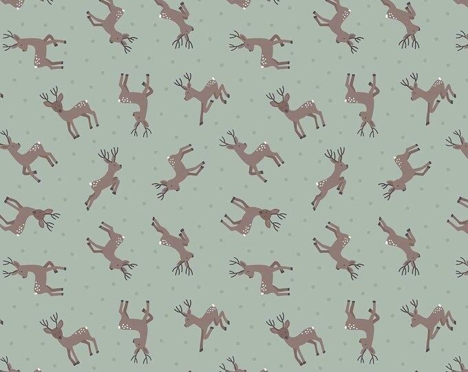 Lewis and Irene Deer Sage Snow dots Premium Quality 100% Cotton Fabric (M457)