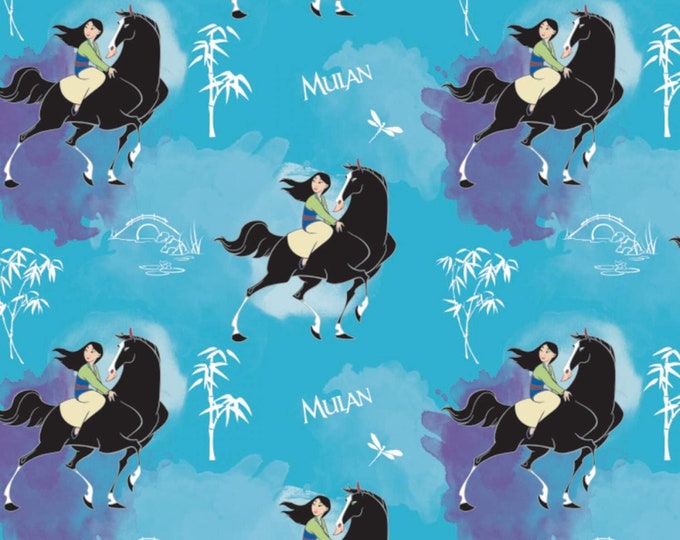 Camelot Fabrics Disney Princess Mulan Journey of My Own Blue Premium Quality 100% Cotton Fabric (CA563KK)