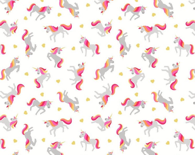 Lewis and Irene Unicorn Cream with Gold  Premium Quality 100% Cotton Fabric (M455)