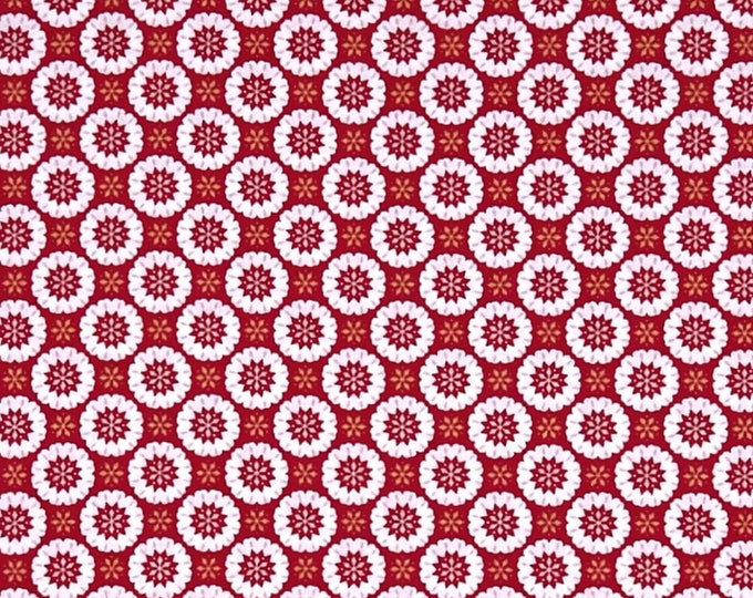 E. E. Schenck Lewis & Irene Hygge Christmas Heart Snowflakes Christmas Red Premium Quality 100% Cotton Fabric (M505)
