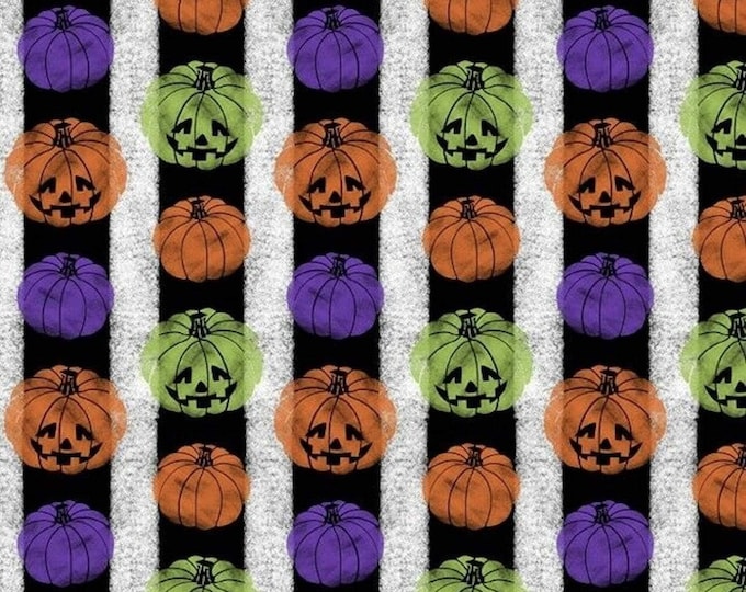 David Textiles Happy Halloween Pumpkin Stripe Multicolor Premium Quality 100% Cotton Fabric (DA157)