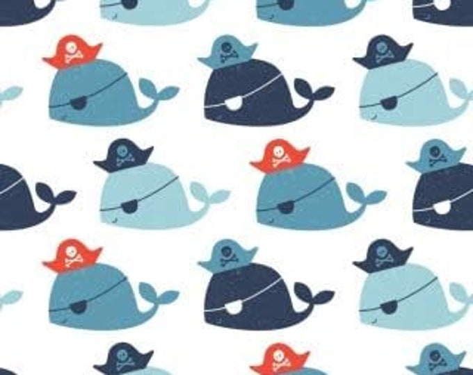 Camelot Fabrics Nautical Collection Pirate Whales White Premium Quality 100% Cotton Fabric (CA1052KK)