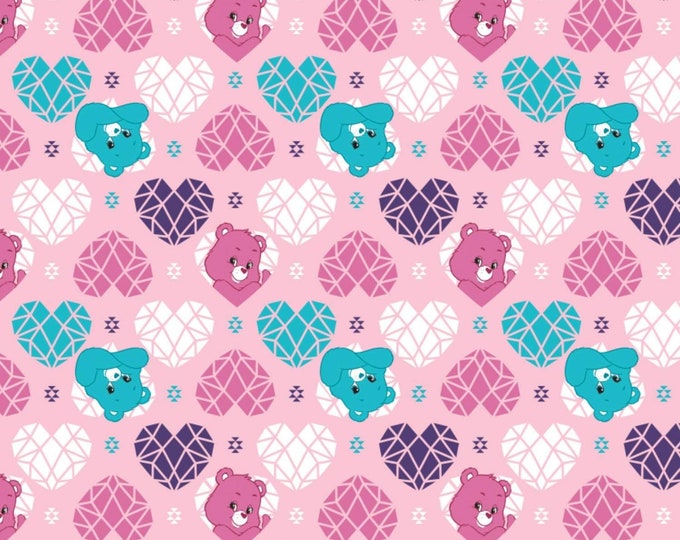Camelot Fabrics Care Bear Sparkle & Shine Hearts in Pink Premium Quality 100% Cotton Fabric (CA919)