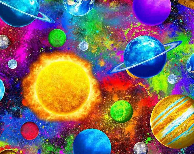 Timeless Treasures Bright Colorful Planets Outer Space Exploration Accent Blender Premium Quality 100% Cotton Fabric (TT1298KK)