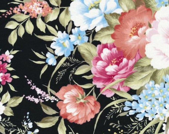 Bristol Floral Banquet Black Premium Quality 100% Cotton Sold By The Yard. (FQ95)