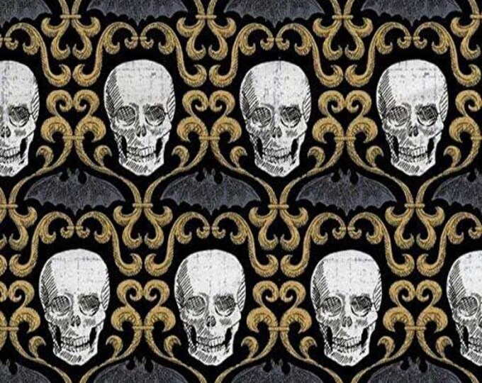 Timeless Treasures Wicked Halloween 2017 Black Skull Scroll Premium Quality 100% Cotton Fabric (TT579)