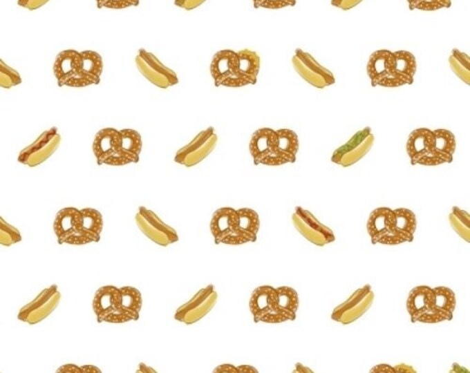 Quilting Treasures City Life Pretzels & Hot Dogs White Premium Quality 100% Cotton Fabric (QT677)