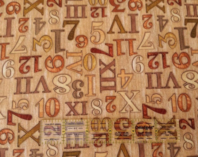 Quilting Treasures Timeless Clock Numbers Tan Premium Quality 100% Cotton Fabric (QT225)