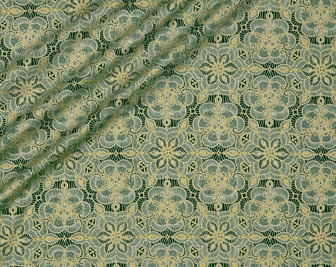 Quilting Treasures Basics Luminous Lace Medallion Blender Metallic Forest (NOT ACTUAL LACE) Premium Quality 100% Cotton Fabric (QT949)