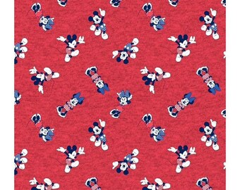 Springs Creative Mickey Minnie Tossed in Red Patriotic Premium Quality 100% Cotton Fabric (SC62CC)