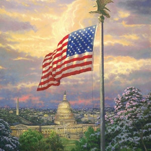 America&#39;s Pride TK 2043 CW1 Thomas Kinkade David Textile 100% Cotton Fabric By The Panel 35&quot; x 42&quot; (DA131)