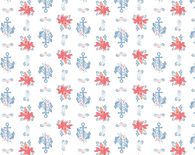 Camelot Fabrics Mermaid Sebastian & Anchor in White Premium Quality 100% Cotton Fabric (CA764)