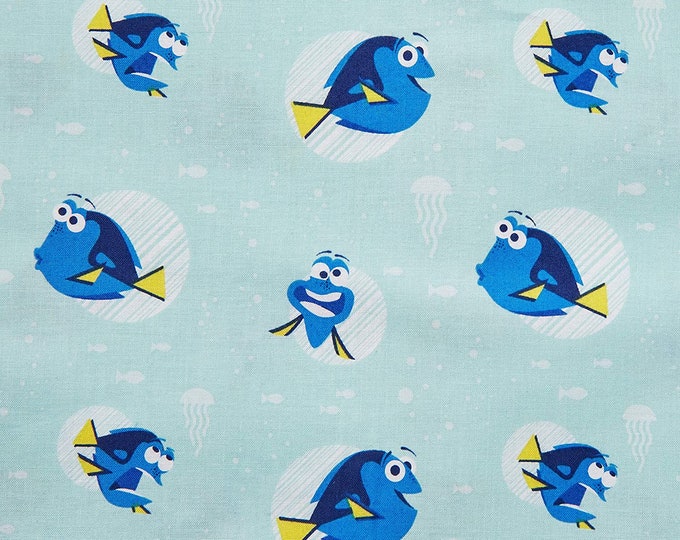 Disney Finding Dory Dory Faces Teal Camelot 100% Cotton fabric by the yard  (CA344)