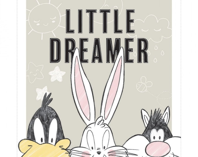 Looney Tunes Little Dreamer 35" Panel Light Grey Premium Quality 100% Cotton Sold by The Panel. (CA80KK)
