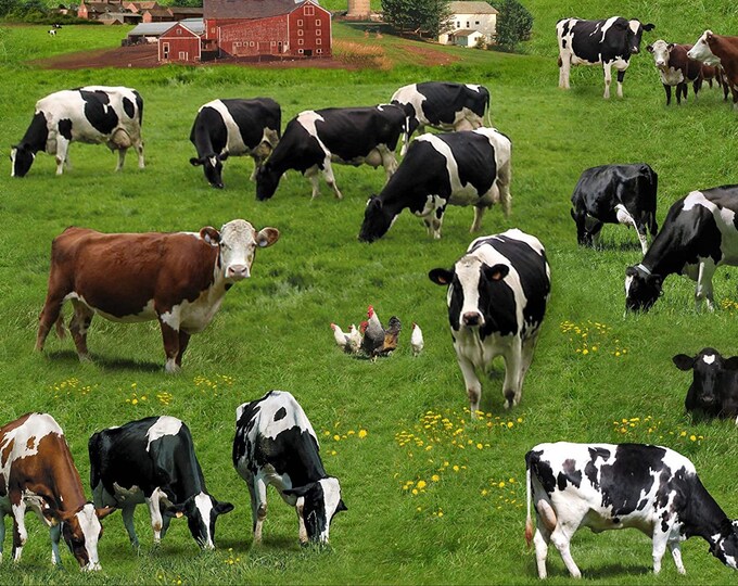 Farm Animals - Cows in The Pasture   Elizabeth's Studio Premium quality Cotton fabric by the Yard (ES174)