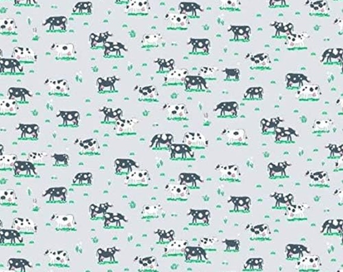 Dear Stella On The Farm Cows Gray Premium Quality 100% Cotton Fabric (TT1073)
