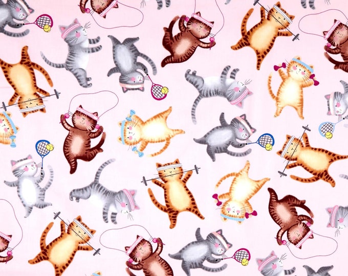 Timeless Treasures Cat Crazy Workout Cats Premium Quality 100% Cotton Fabric (TT751)
