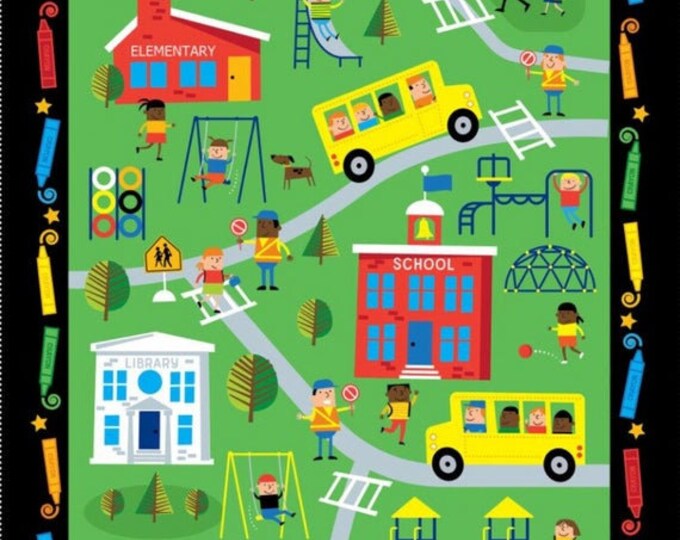 Timeless Treasures Green School 24 Inch Panel Premium Quality 100% Cotton Sold By The Yard. (TT621)