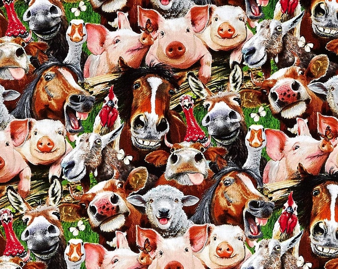 Elizabeth's Studio Farm Animal Selfies Premium Quality 100% Cotton Fabric (ES185)
