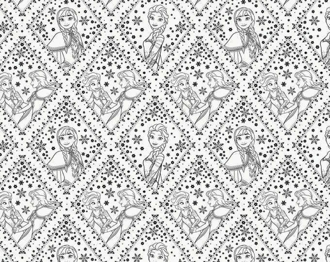 Camelot Fabrics Disney Frozen Sisters in Damask, White Premium Quality 100% Cotton Fabric (CA438)