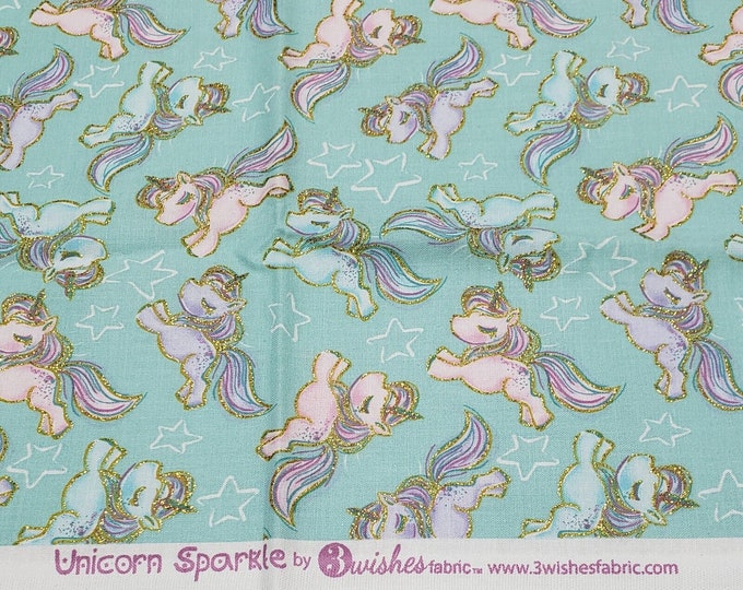 3 Wishes Unicorn Sparkle Prancing Unicorns Premium Quality 100% Cotton Fabric (M530KK)