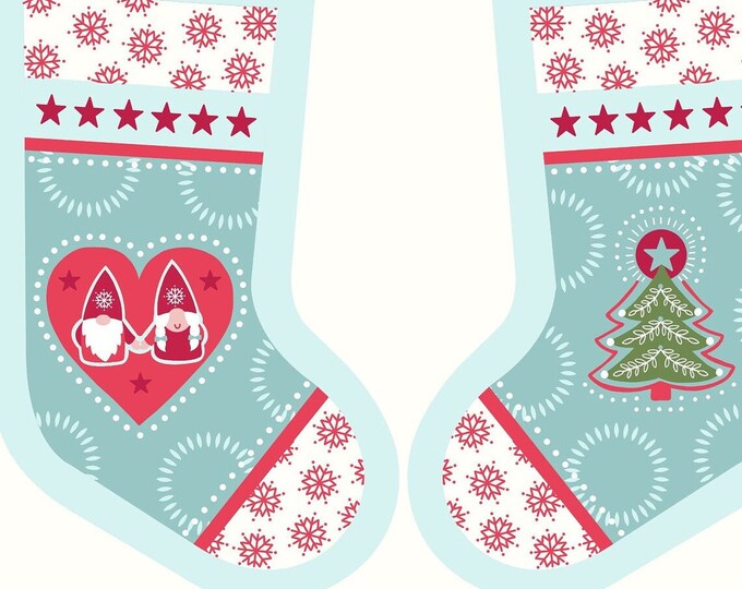 Lewis & Irene Christmas Stocking Hygge ICY Blue 18" Panel Premium Quality 100% Cotton Fabric by the panel (M491)