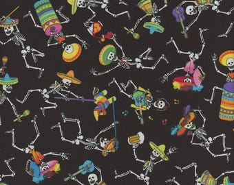 Timeless Treasures Fiesta de los Muertos Colorful Dancing Skeletons Premium Quality 100% Cotton Fabric (TT687CC)
