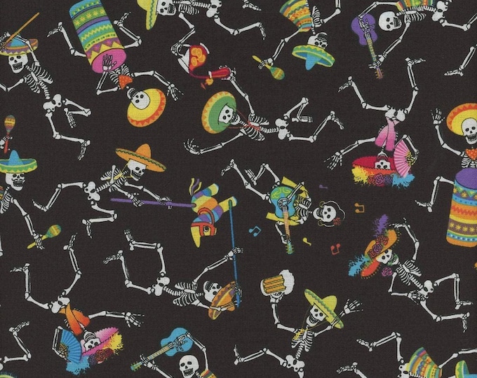 Timeless Treasures Fiesta de los Muertos Colorful Dancing Skeletons Premium Quality 100% Cotton Fabric (TT687CC)