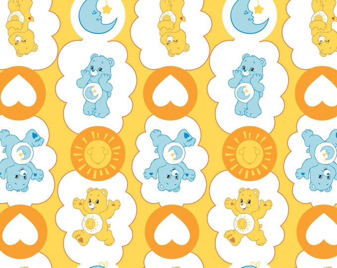 Camelot Fabrics Care Bear Funshine & Bedtime Bears in Yellow Premium Quality 100% Cotton Fabric (CA630)