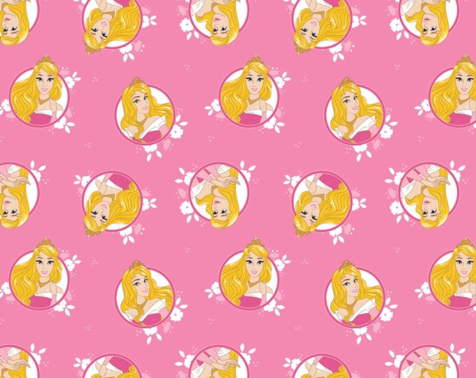Camelot Fabrics Disney Forever Princess Aurora in Circles in Pink Premium Quality 100% Cotton Fabric (CA1021)