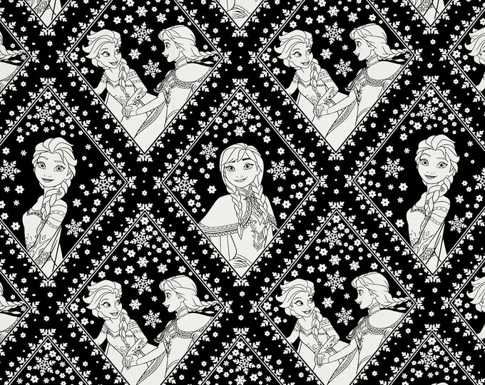 Camelot Fabrics Disney Frozen Sisters in Damask Black Premium Quality 100% Cotton Fabric (CA470)