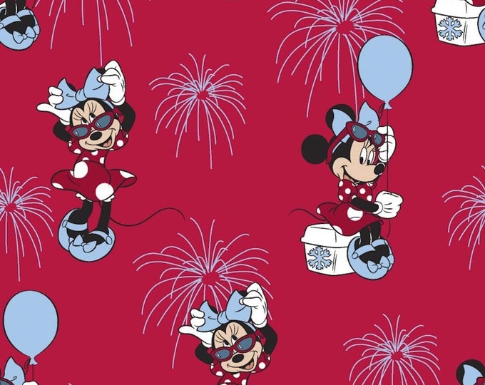 Springs Creative Disney Mickey & Minnie Mouse Patriotic Minnie Allover Red Premium Quality 100% Cotton Fabric (SC1XX)