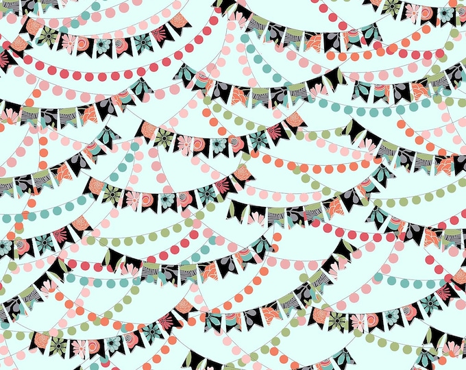 Quilting Treasures Piece Of Cake Banners Light Aqua Premium Quality 100% Cotton Fabric (QT971)