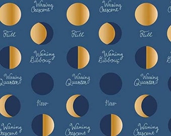 Camelot Fabrics Moroccan Nights Collection Lunar Phases Blue Premium Quality 100% Cotton Fabric (CA827KK)
