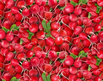 Elizabeth's Studio Food Festival Radishes Red Premium Quality 100% Cotton Fabric