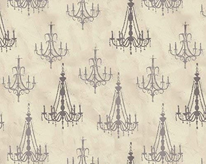 David Textiles Victorian Chandeliers Grey On Cream Premium Quality 100% Cotton Fabric (DA24)