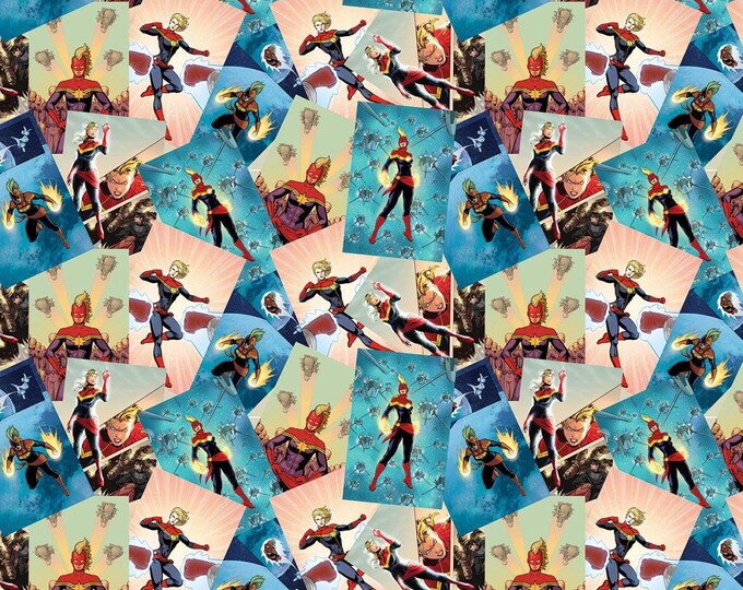 Springs Creative Marvel Captain Marvel Scenes in Multi Premium Quality 100% Cotton Fabric (SC1411)