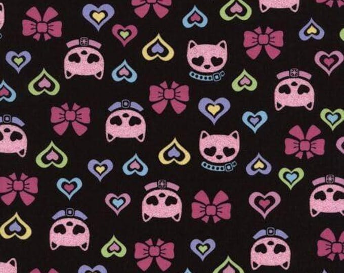 Timeless Treasures Heart & Glitter Cats and Bows Black Premium Quality 100% Cotton Fabric (TT265)